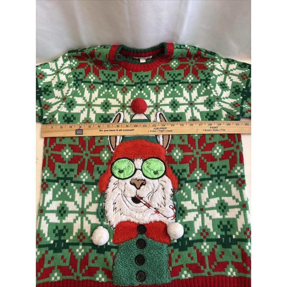 Celebrate Together Unisex Christmas Llama Green Sweater L Holiday‎ Festival